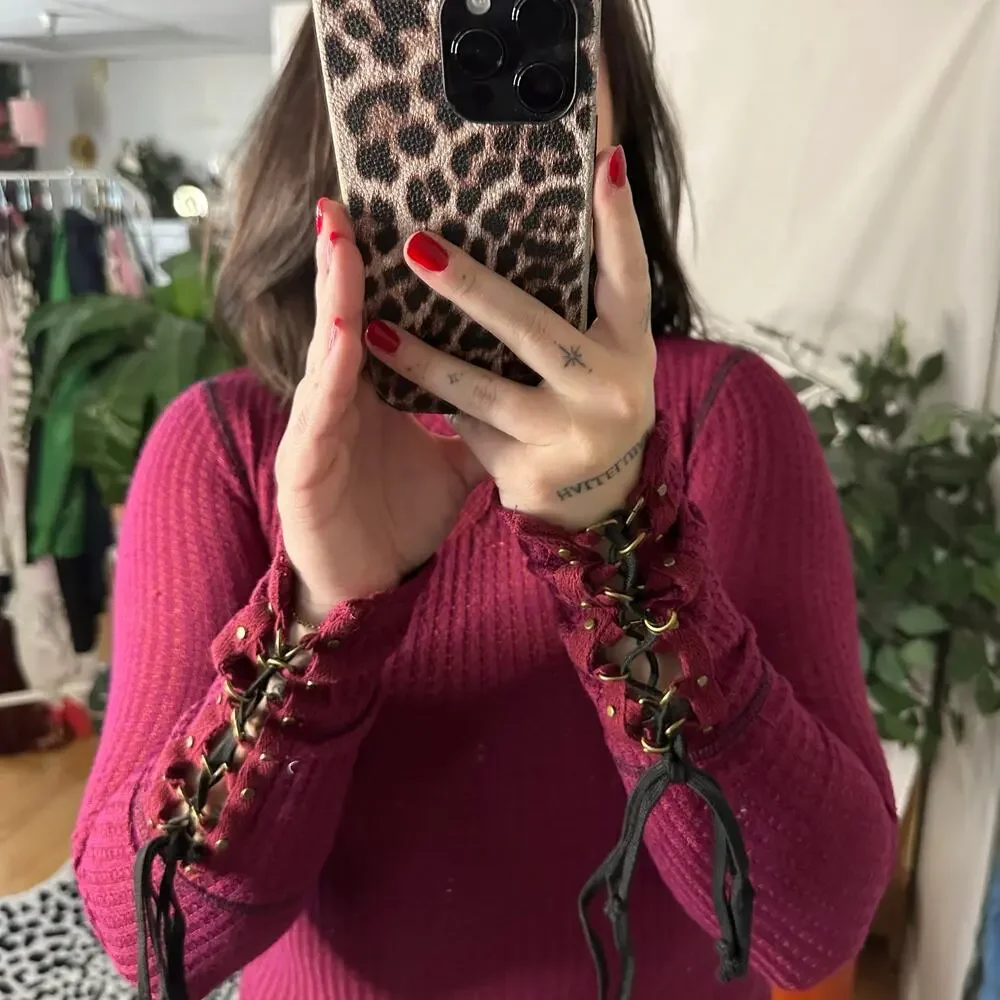 free people maroon ribbed waffle knit thermal mock neck